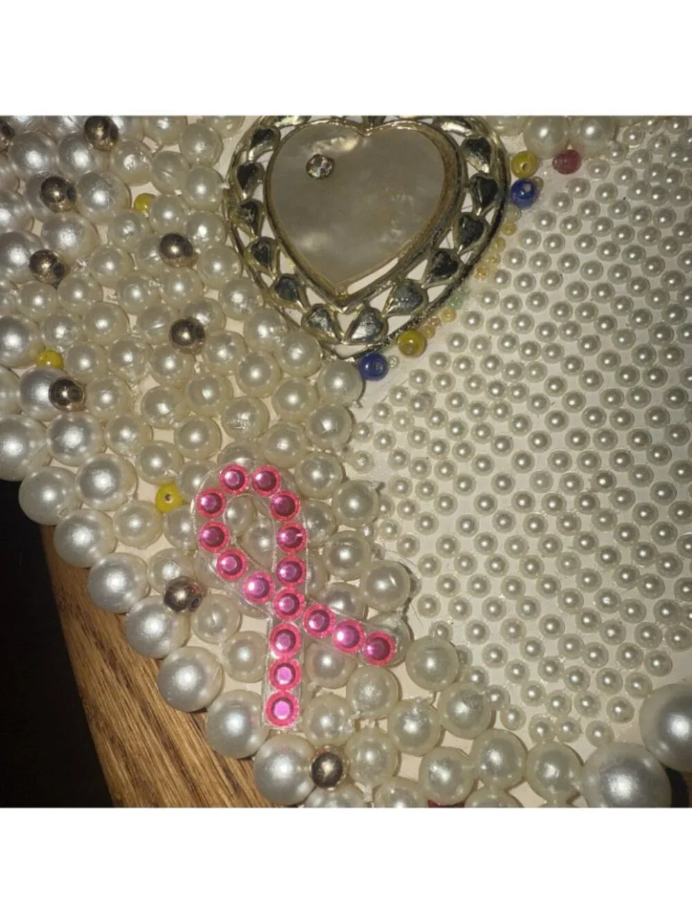 Valentine Heart Cancer Survivor Decor WITH Costume Jewelry Beads Rhinestone